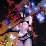  areolae bad_id bad_pixiv_id bandeau beltbra black_hair breasts bug butterfly demon_horns elbow_gloves gloves hairband horns insect ladic medium_breasts navel original panties red_eyes scepter solo staff tree underboob underwear 