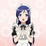  aragaki_ayase blue_eyes blue_hair halftone halftone_background lavoy_(kurakuro) long_hair maid maid_headdress ore_no_imouto_ga_konna_ni_kawaii_wake_ga_nai pink_background solo 