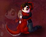  &lt;3 anabel anthro blush chibi clothing corpse-grinder cuddling cute dragon gay goth hair hug human love male mammal master_pet pose scalie smile wings 