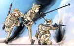  adapted_uniform animal_ears animal_hat anti-tank_rifle backpack bad_id bad_pixiv_id bag battle bayonet black_eyes black_hair blonde_hair blue_eyes bolt_action boys_anti_tank_rifle british brodie_helmet brown_hair canteen cartridge coh desert england explosion firing gaiters gloves gun hat helmet holster lee-enfield mars_expedition military military_uniform multiple_girls rifle running short_hair smoke sten_gun thighhighs uniform war weapon world_war_ii zettai_ryouiki 