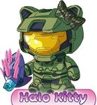  armor bow camo crossover cute halo halo_(series) hello_kitty master_chief needler parody plain_background ranged_weapon solo unknown_artist video_games weapon white_background 