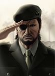  beard beret big_boss eyepatch facial_hair graveyard hat kazumichi male_focus manly_tears metal_gear_(series) metal_gear_solid metal_gear_solid_3 military military_uniform necktie salute solo tears uniform 