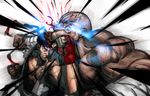  bald battle black_hair blood cozy dougi duel emphasis_lines eyepatch headband multiple_boys ryuu_(street_fighter) sagat shin_shouryuuken shouryuuken street_fighter street_fighter_iv_(series) uppercut 