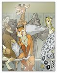  anthro antlers bear blush brown_fur butt canine cervine cheetah covering deer embarrassed feline fox fur giraffe grey_fur group hooves horn jonas leopard locker_room looking_at_viewer looking_back male mammal nude sitting snow_leopard towel undressing unimpressed wolf yellow_eyes 