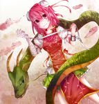  bad_id bad_pixiv_id bandages chinese_clothes cuffs double_bun dragon ibaraki_kasen pink_eyes pink_hair rukito shackles short_hair touhou 