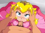  blonde_hair blue_eyes blush censored fellatio mario_(series) old_school_academy oral penis pov princess_peach super_mario_bros. 