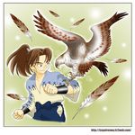  bird brown_hair eagle feathers male_focus rakudai_ninja_rantarou tyler watermark web_address yamada_rikichi 