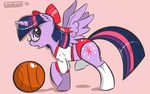  basketball blush bow clothing cutie_mark equine eyewear female feral friendship_is_magic glasses gym_uniform hair horn horse loopend mammal my_little_pony outfit pony purple_eyes purple_hair socks solo twilight_sparkle_(mlp) two_tone_hair winged_unicorn wings 