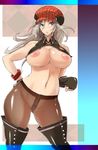  alisa_ilinichina_amiella blue_eyes boots breasts crotch_seam fingerless_gloves gloves god_eater god_eater_burst hat large_breasts long_hair navel nipples pantyhose plump pubic_hair silver_hair solo thick_thighs thighs yunioshi 