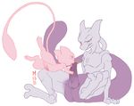  balls blue_eyes blush erection eye_contact floating gay legendary_pok&#233;mon licking male mew mewtwo misericorde nintendo nude open_mouth oral oral_sex penis plain_background pok&#233;mon pok&eacute;mon sex size_difference spread_legs spreading tongue tongue_out video_games white_background 