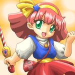  candy candy_cane dragon_(artist) food green_eyes hairband lowres mahou_no_princess_minky_momo minky_momo oekaki pink_hair red_skirt short_hair skirt smile solo wand 