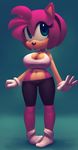  amy_rose big_breasts black_nose breasts cleavage clothed clothing female gloves green_eyes hair happy looking_up navel nitro pink_hair pink_skin sega short_hair shorts skimpy smile socks solo sonic_(series) sport_shorts standing thighs tight_clothing voluptuous wide_hips yellow_skin 