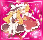  apron ascot black_dress blonde_hair braid dress fang flandre_scarlet frame hair_ribbon hat hat_ribbon heart kirisame_marisa long_hair looking_at_viewer mari_audio mary_janes multiple_girls open_mouth puffy_sleeves red_eyes ribbon shirt shoes short_hair short_sleeves side_ponytail single_braid skirt skirt_set smile touhou v_arms very_long_hair waist_apron wings witch_hat yellow_eyes 