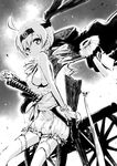  ahoge alternate_costume bad_id bad_pixiv_id bloomers breasts cannon drill_hair greyscale gun hachimaki halftone headband highres katana long_hair mahou_shoujo_madoka_magica medium_breasts monochrome rifle sideboob smile solo sword thighhighs tomoe_mami twin_drills twintails underwear weapon yoshinogai 