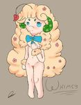 bow breasts female hair horn long_hair looking_at_viewer looking_atviewer nintendo nipples nude plain_background plain_blackground pok&#233;mon pok&eacute;mon pussy skyffan smile solo video_games whimsicott whool 