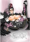  1girl absurdres aftersex bayonetta bayonetta_(character) breasts censored cum cum_in_pussy cum_on_ass cum_on_body cum_on_breasts cum_on_clothes cum_on_hair cum_on_upper_body facial gun high_heels highres lipstick makeup midou_tsukasa nipples pussy shoes solo weapon 