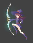  boots bow full_body grey_background hat highres kagari_atsuko kuso_otoko little_witch_academia non-web_source shiny_rod simple_background solo wand witch witch_hat 