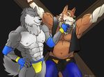  abs anthro biceps big_muscles canine dog duo elek_kristof_(character) fur hentist jag_knight12 male mammal mrawesomematty muscles pecs pose travis_kristof travis_kristof_(character) vein wolf 