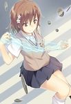  bad_id bad_pixiv_id biribiri brown_eyes brown_hair cccpo coin electricity flower hair_flower hair_ornament misaka_mikoto school_uniform short_hair skirt smile socks solo sweater_vest to_aru_majutsu_no_index 