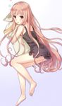  atelier_(series) atelier_ayesha babydoll banned_artist barefoot highres long_hair long_legs n.g. no_hat no_headwear object_hug pink_hair solo very_long_hair wilbell_voll=erslied 