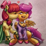  &lt;3 2013 apple_bloom_(mlp) blush bow chromaskunk clothing colored cub cute duo ear_piercing equine eyes_closed female feral friendship_is_magic hair horse kevinsano kissing lesbian mammal my_little_pony necklace necklaces pegasus piercing plain_background pony purple_eyes purple_hair red_hair saddle scootaloo_(mlp) white_background wings young 