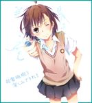  biribiri brown_eyes brown_hair coin electricity misaka_mikoto saya_(ccmkk54) school_uniform short_hair solo to_aru_kagaku_no_railgun to_aru_majutsu_no_index 