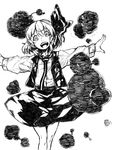  bow colored_pencil_(medium) greyscale hair_bow highres monochrome necktie numa_(minus_4k) open_mouth outstretched_arms rumia short_hair sketch skirt smile solo touhou traditional_media vest 