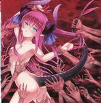  arm_grab armpits ass blue_eyes breast_grab breasts chin_grab claws dragon_tail elizabeth_bathory_(fate) elizabeth_bathory_(fate)_(all) fate/extra fate/extra_ccc fate_(series) grabbing groping hair_grab hair_pull highres horns lips nude pink_hair sasaki_shounen small_breasts solo source_request tail tail_grab tears thigh_grab wrist_grab 