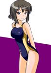  a-ktoo a_channel black_eyes brown_hair competition_swimsuit hair_bun kitou_kimiko one-piece_swimsuit short_hair swimsuit 