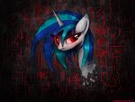  blue_hair equine female friendship_is_magic gear hair horn mammal my_little_pony portrait red_eyes red_theme solo two_tone_hair unicorn vinyl_scratch_(mlp) vulpessentia 