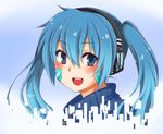  bad_id bad_pixiv_id blue_eyes blue_hair blush digital_dissolve ene_(kagerou_project) face facial_mark headphones jacket kagerou_project masuta2236 smile solo track_jacket twintails 