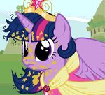  clothing dress equine female feral fluffle_puff food friendship_is_magic green_eyes hair horn horse licking mammal mixermike622 my_little_pony pink_hair pony purple_eyes purple_hair tongue twilight_sparkle_(mlp) two_tone_hair winged_unicorn wings 
