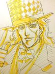  ballpoint_pen_(medium) hat jojo_no_kimyou_na_bouken looking_at_viewer male_focus marker_(medium) monochrome phantom_blood robert_eo_speedwagon scar sketch solo traditional_media yokota_mamoru 