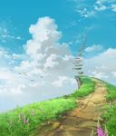  cloud day door flower foxglove grass highres nezuminezumi no_humans original path road scenery sky stairs 