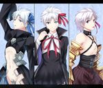  androgynous bb_(fate)_(all) bb_(fate/extra_ccc) bb_(fate/extra_ccc)_(cosplay) blue_eyes bow cosplay crossdressing fate/extra fate/extra_ccc fate/zero fate_(series) hair_ribbon heterochromia male_focus matou_kariya meltlilith meltlilith_(cosplay) multiple_boys multiple_persona neko_kuriya passion_lip passion_lip_(cosplay) ribbon white_hair 