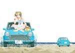  beach car dress ground_vehicle kazuto_izumi legs mini_cooper motor_vehicle ocean original solo sundress 