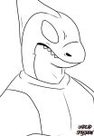 anthro black_and_white cetacean clothing dolphin dorsal_fin fin half-length_portrait hi_res line_art male mammal marine monochrome oceanic_dolphin orca portrait sharp_teeth signature snout solo teeth toothed_whale topwear undeadsparrow