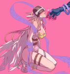  2girls angewomon asymmetrical_clothes bare_shoulders blush breasts claws clothing_cutout covered_eyes digimon digimon_(creature) full_body futa_yuri_ryona hand_on_another&#039;s_chin head_wings helmet highres kneeling ladydevimon large_breasts leg_belt long_hair looking_up multiple_girls o-ring parted_lips pubic_tattoo ribbon stomach_cutout tattoo wings yuri 