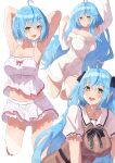 :d :o absurdres ahoge armpits arms_behind_back arms_behind_head arms_up belt black_belt black_bow blue_hair bow breasts brown_dress camisole cleavage cropped_legs cruzango0510 dress film_grain frilled_camisole frilled_shorts frilled_sleeves frills hair_bow hair_ornament heart heart_ahoge highres hololive large_breasts light_blue_hair long_hair long_sleeves looking_at_viewer meme_attire multiple_views open_mouth panda_hair_ornament parted_lips pointy_ears polka_dot polka_dot_camisole polka_dot_shorts short_hair short_sleeves shorts sleeves_past_wrists smile striped striped_dress sweater teeth upper_teeth_only virgin_killer_sweater virtual_youtuber white_sweater yellow_eyes yukihana_lamy 