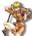  anti-materiel_rifle artist_request bad_anatomy blonde_hair fang gloves gun harkonnen_(gun) hellsing miniskirt non-web_source red_eyes rifle seras_victoria skirt sniper_rifle solo thighhighs uniform vampire weapon zettai_ryouiki 