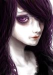 copyright_request face hair_over_one_eye horror_(theme) inuboe looking_at_viewer pale_skin purple_eyes purple_hair solo 