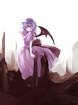  bad_id bad_pixiv_id bat_wings dress hand_on_own_head hijiri_(resetter) no_hat no_headwear no_nose purple_hair red_eyes remilia_scarlet short_hair solo standing touhou wings 