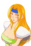  blonde_hair blush breast_hold breasts celes_chere cleavage crossed_arms final_fantasy final_fantasy_vi headband izumi_dari large_breasts long_hair pauldrons shoulder_pads simple_background solo white_background 