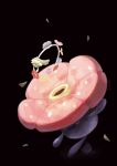  black_background blue_skin closed_eyes closed_mouth colored_skin comfey commentary fireblast floating flower flower_wreath highres no_humans pokemon pokemon_(creature) rafflesia_(flower) simple_background vileplume 