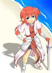  beach blue_eyes braid cosplay levantine lyrical_nanoha mahou_shoujo_lyrical_nanoha mahou_shoujo_lyrical_nanoha_a's red_hair signum signum_(cosplay) solo sword twin_braids vita weapon 