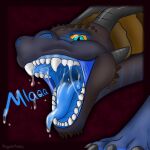 blue_mouth blue_tongue bodily_fluids claws digital_media_(artwork) dragon drooling feral gaping_mouth hi_res horn looking_at_viewer male mouth_shot open_mouth rogue621 saliva saliva_string simple_background solo teeth text throat tongue tongue_out zmeydragon