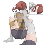  2girls arms_behind_back ball_gag bdsm bondage bound brown_eyes brown_hair collared_shirt female_pov gag grey_skirt hair_ribbon highres multiple_girls pleated_skirt pov red_ribbon restrained ribbon school_uniform second-party_source shibari shibari_over_clothes shirai_kuroko shirt shokuhou_misaki short_hair short_sleeves skirt socks summer_uniform thighhighs toaru_kagaku_no_railgun toaru_majutsu_no_index tokiwadai_school_uniform tunaabyssal twintails white_background white_shirt white_socks white_thighhighs yuri 