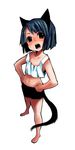  animal_ears bad_id bad_pixiv_id barefoot bike_shorts blush brown_eyes child copyright_request flat_chest hands_on_hips midriff mosho short_hair solo tail 