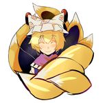  blonde_hair fox_tail hat kyuubi lieutenant_dan multiple_tails pillow_hat short_hair smile solo tail tassel touhou yakumo_ran 