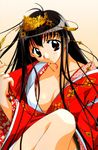  black_hair breasts brown_eyes cleavage copyright_request crown japanese_clothes kadoi_aya kimono large_breasts long_hair non-web_source solo 
